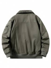 男士潮流时尚户外休闲运动飞行加厚夹克外套带保暖内衬，冬季保暖 - 軍綠色 - 查看 2