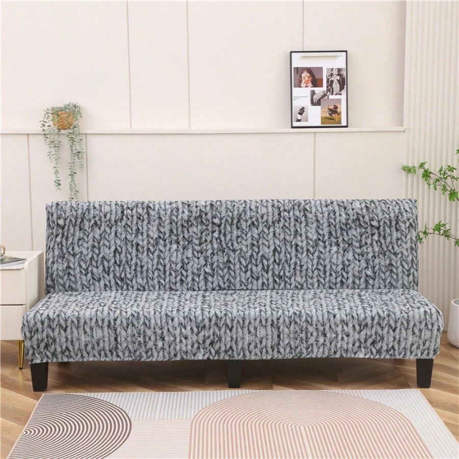 1pc Marble Pattern Sofa Slipcover, Stretch All-Inclusive Polyester, Suitable For Armless Sofa, Knitted Silky, 4 Seasons Use - Grey - View 1