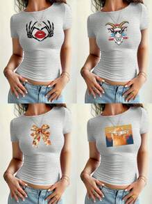 Áo thun thời trang nữ tùy chỉnh, thêm thiết kế riêng của bạn cho áo thun in cá nhân - Màu Xám nhạt - Xem 4