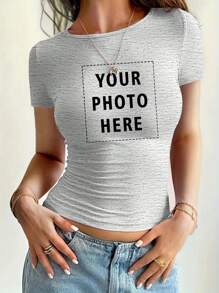 Áo thun thời trang nữ tùy chỉnh, thêm thiết kế riêng của bạn cho áo thun in cá nhân - Màu Xám nhạt - Xem 1