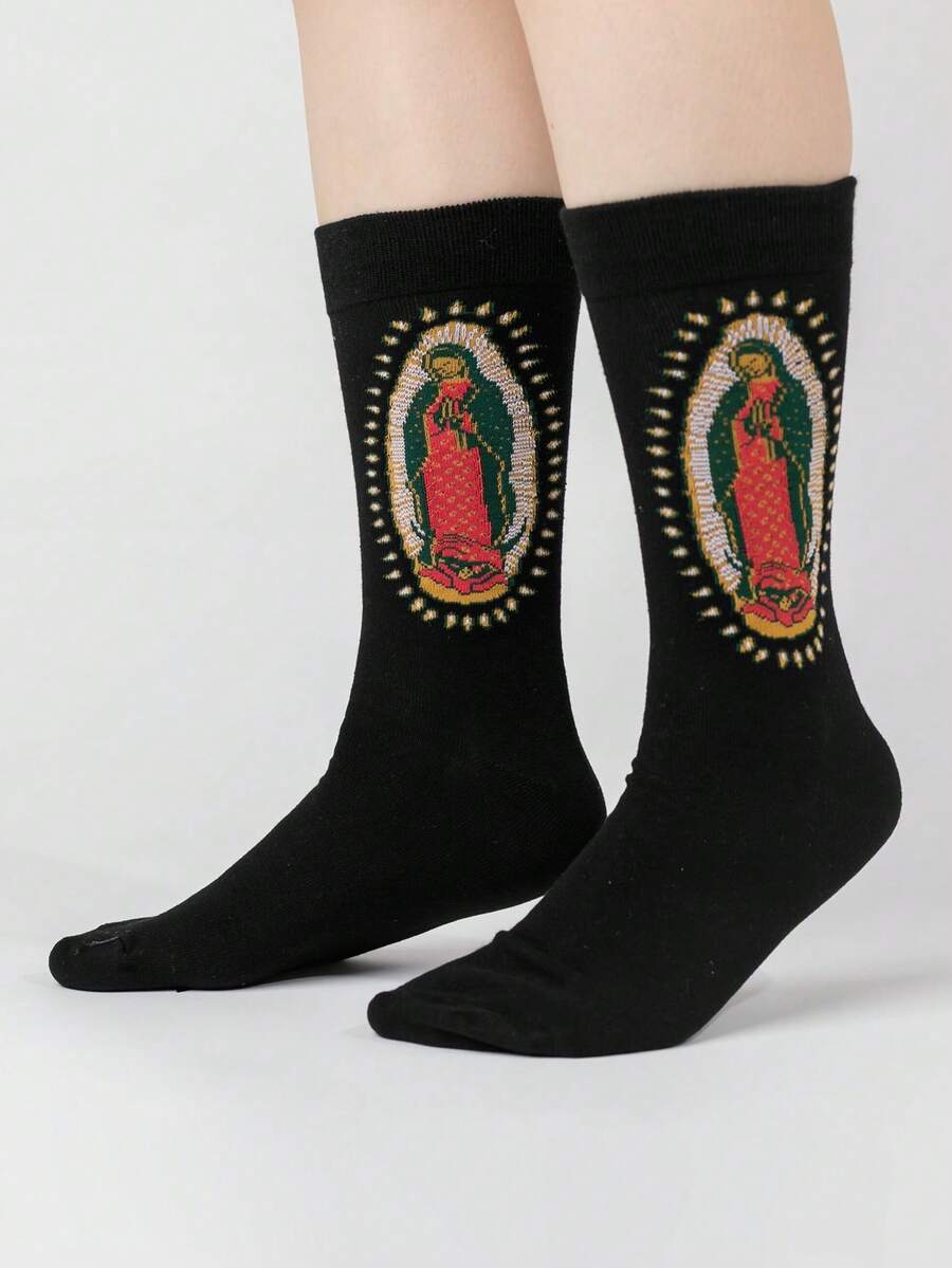 1 双耶稣爱我图案女士中筒袜 - 彩色 - 查看 1