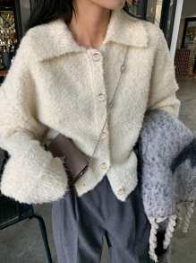 厚款 Polo 领针织短开衫，适合小个子女士，时尚别致毛衣夹克，秋冬