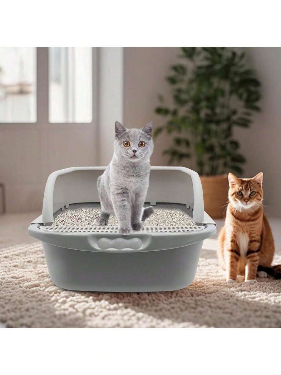 CNCEST Cat Litter Box SemiOpen Cat Litter Box With Shovel Open Top Cat