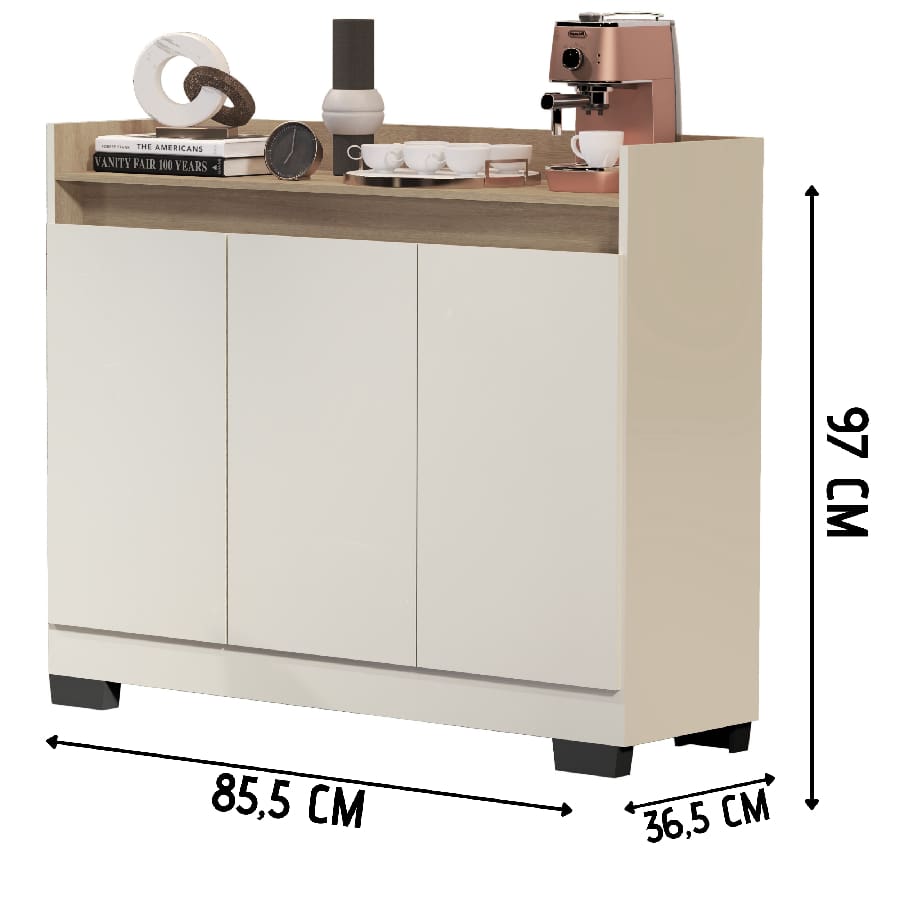 Quality Furniture Rack Aparador Cantinho Café Retro Buffet 3 Portas