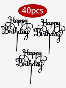 1/10/20/30/40/50/60件生日蛋糕裝飾品，生日蛋糕裝飾，返校派對用品，現代字母圖形蛋糕插牌，適用於婚禮、沙烏地阿拉伯國慶日、生日主題派對 - 黑色 - 查看 9