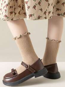 5 Pairs Of Children's Socks, Solid Color Lace Shape Princess Socks, Can Be Matched All Year Round, Simple And Comfortable, Daily Travel Sports Can Be Worn.