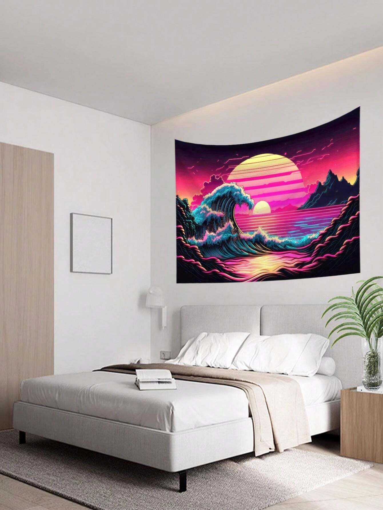 1pc Wave Pattern Wall Hanging Tapestry, Polyester Fabric, Decor For