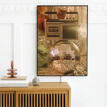 1 peça, pôster de tela de mulher com bola de discoteca vintage, arte luxuosa de bola de espelho, estética moderna e divertida, estilo nórdico, decoração de sala de casa, arte de parede, presente ideal para quarto, sala de estar, corredor, arte de parede, decoração de parede, sem moldura