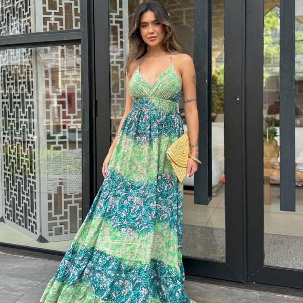 Vestido Indiano de Seda Longo Frente Unica