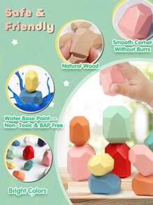 20pcs Natural Wooden Stacking Rocks Balancing Stones - Educational Montessori Preschool Learning Toys For Toddler Development, Puzzle Sorting Toys, Birthday And Christmas Stocking Fillers For Kids