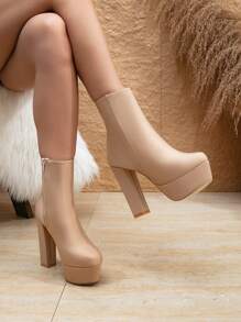 Women's Super High Heel Boots, Thick Heel Waterproof Platform High Heel Night Club Black Boots, Fashionable Black Boots, Winter Boots, High Heels