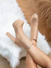 Women's Super High Heel Boots, Thick Heel Waterproof Platform High Heel Night Club Black Boots, Fashionable Black Boots, Winter Boots, High Heels