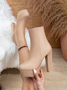Women's Super High Heel Boots, Thick Heel Waterproof Platform High Heel Night Club Black Boots, Fashionable Black Boots, Winter Boots, High Heels