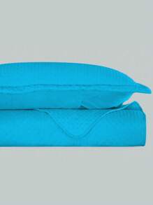 3-Piece Bedspread Quilt Kit Complete Box Bed Ultrasonic Butterfly Quilted - 綠松石藍 - 查看 4