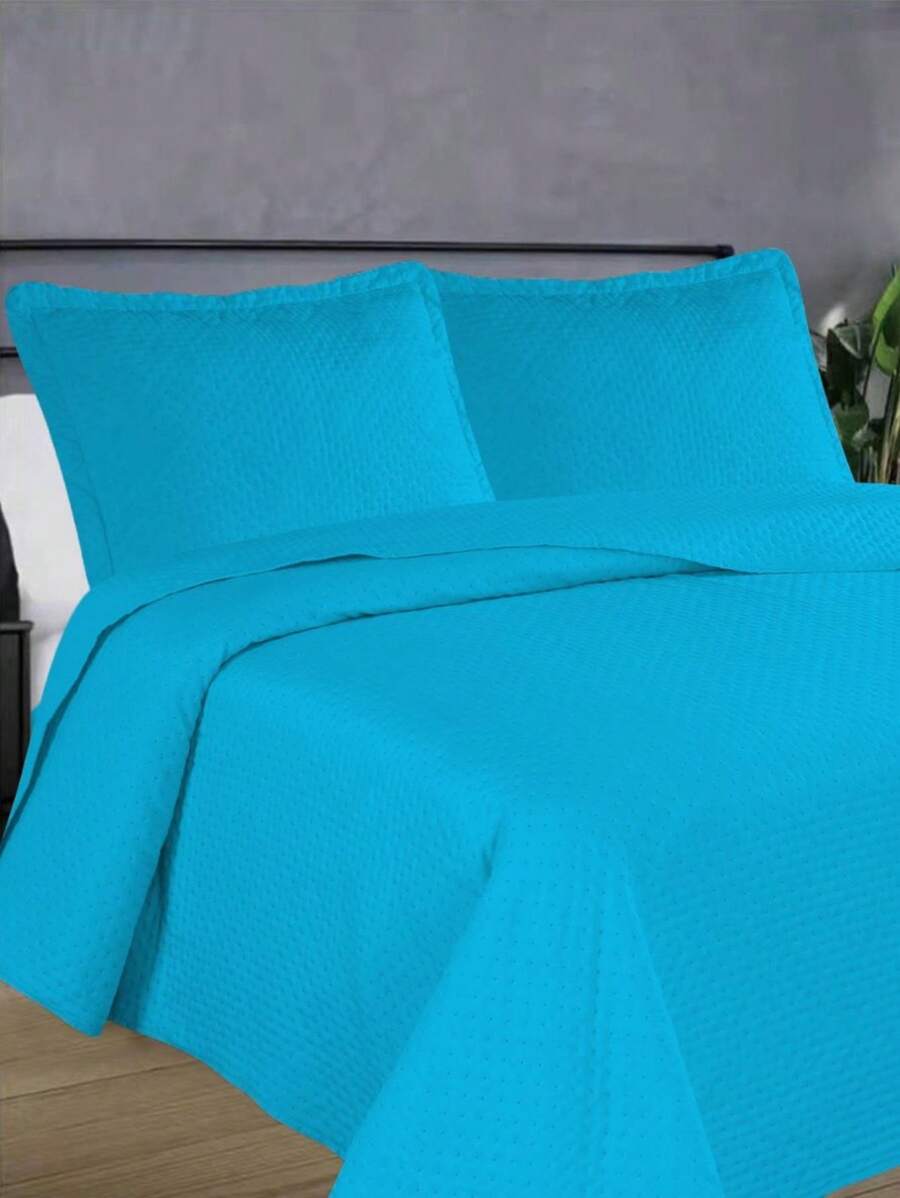3-Piece Bedspread Quilt Kit Complete Box Bed Ultrasonic Butterfly Quilted - 綠松石藍 - 查看 1