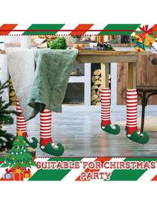 2 chiếc vớ chân ghế Giáng sinh, bọc chân bàn chống trượt, đồ trang trí nhà Giáng sinh cho phòng ăn, tiệc tùng, ngày lễ, mùa đông - Nhiều màu - Xem 4