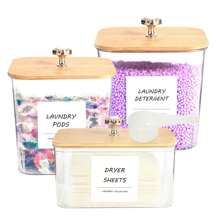 3 Packs Laundry Room Organization Storage Containers, Plastic Clear Laundry Pods Container & Dryer Sheet Holder Jars With Lids, Scoops & Labels For Detergent, Powder, Dryer Balls, Beads - Multicolor - View 6