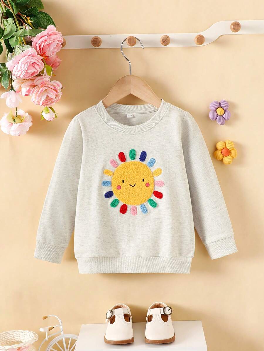 New Autumn Young Girl Sweatshirt Colorful Sunflower Embroidered Casual Hoodie For Girls - Grey - View 1