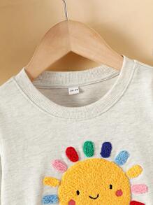 New Autumn Young Girl Sweatshirt Colorful Sunflower Embroidered Casual Hoodie For Girls - Grey - View 2