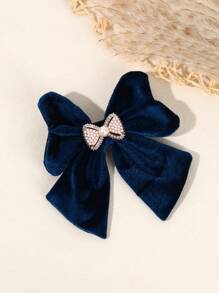 1 pieza Clips para el cabello con lazo de terciopelo para niñas pequeñas, pasadores de cabello de otoño e invierno, accesorios para el cabello con mini lazo exquisito, decoración con perlas falsas y rhinestones, clip de cocodrilo, accesorios para el cabello de niños y adolescentes, adecuado para la vida diaria y fiestas (verde oscuro, azul marino)