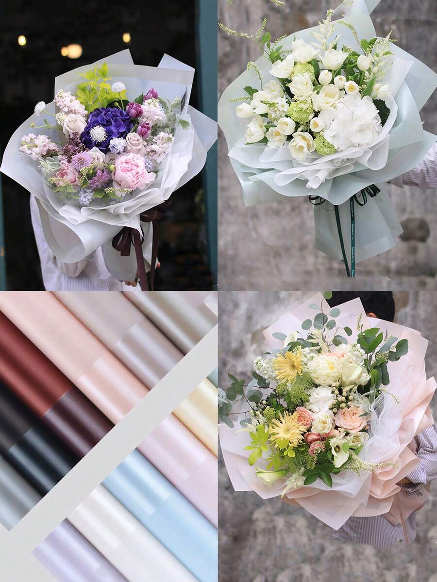 20 tờ/gói Giấy gói hoa chống thấm nước có viền tua rua & lớp hoàn thiện mờ, thích hợp cho bó hoa