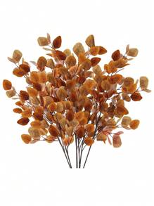 1/5/10 piezas Hojas de eucalipto de otoño artificiales, tallos de eucalipto de dólar plateado largo, ramas de hojas de otoño falsas de seda de eucalipto para decoración de otoño en interiores, hogar, acción de gracias. Decoración de otoño para dormitorio, decoración de calabaza de otoño, decoración de otoño para sala, decoración de otoño para cocina - Marrón - Ver 6