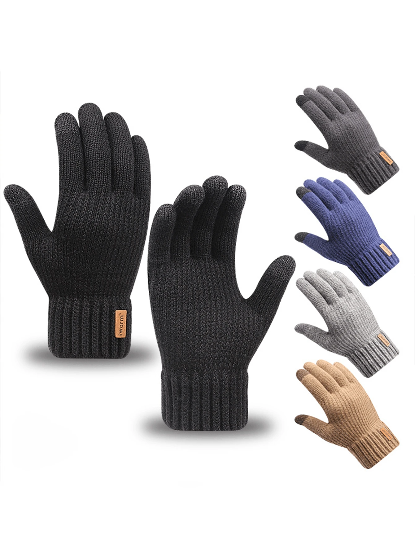 新款男士保暖羊毛手套冬季触屏手套针织手套 - 彩色 - 查看 1