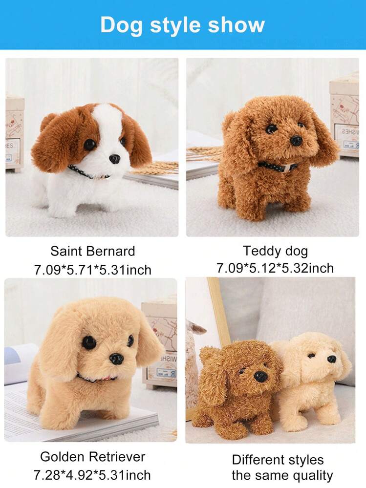 1 pieza Perro de juguete eléctrico, un perro de juguete para niños que camina y ladra, un perro de peluche electrónico de simulación, una mascota de perro móvil - Blanco - Ver 7