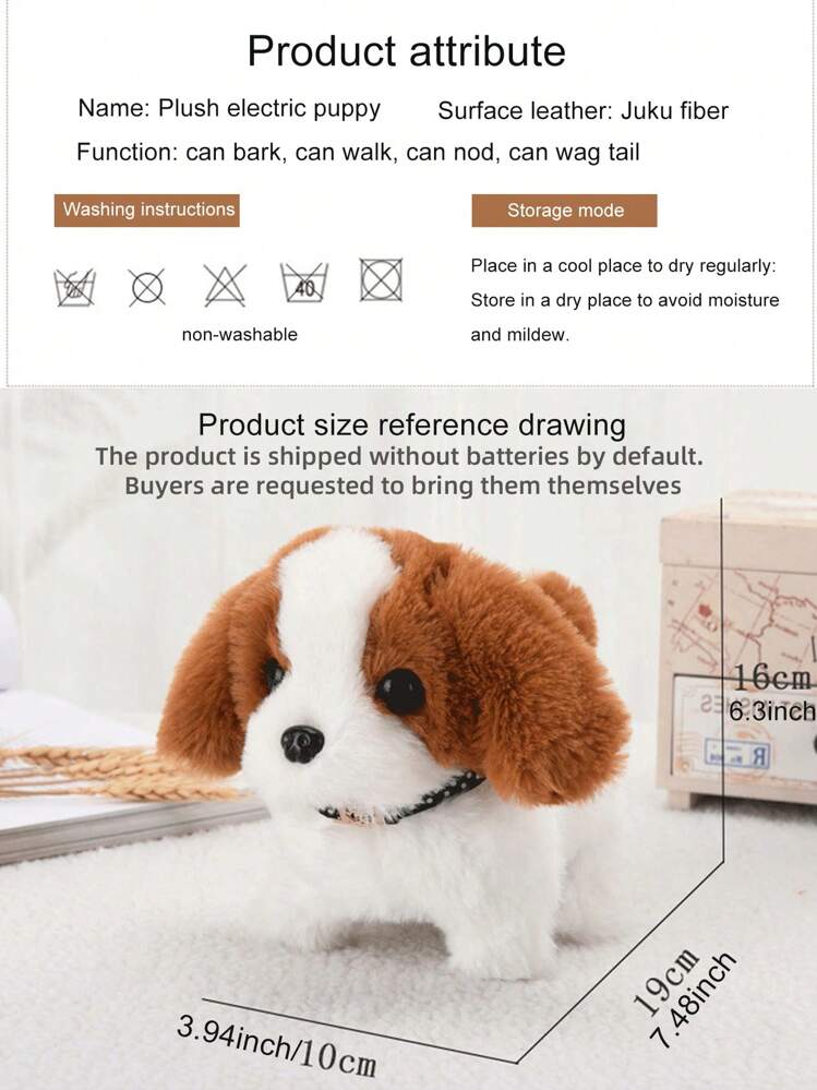 1 pieza Perro de juguete eléctrico, un perro de juguete para niños que camina y ladra, un perro de peluche electrónico de simulación, una mascota de perro móvil - Blanco - Ver 2