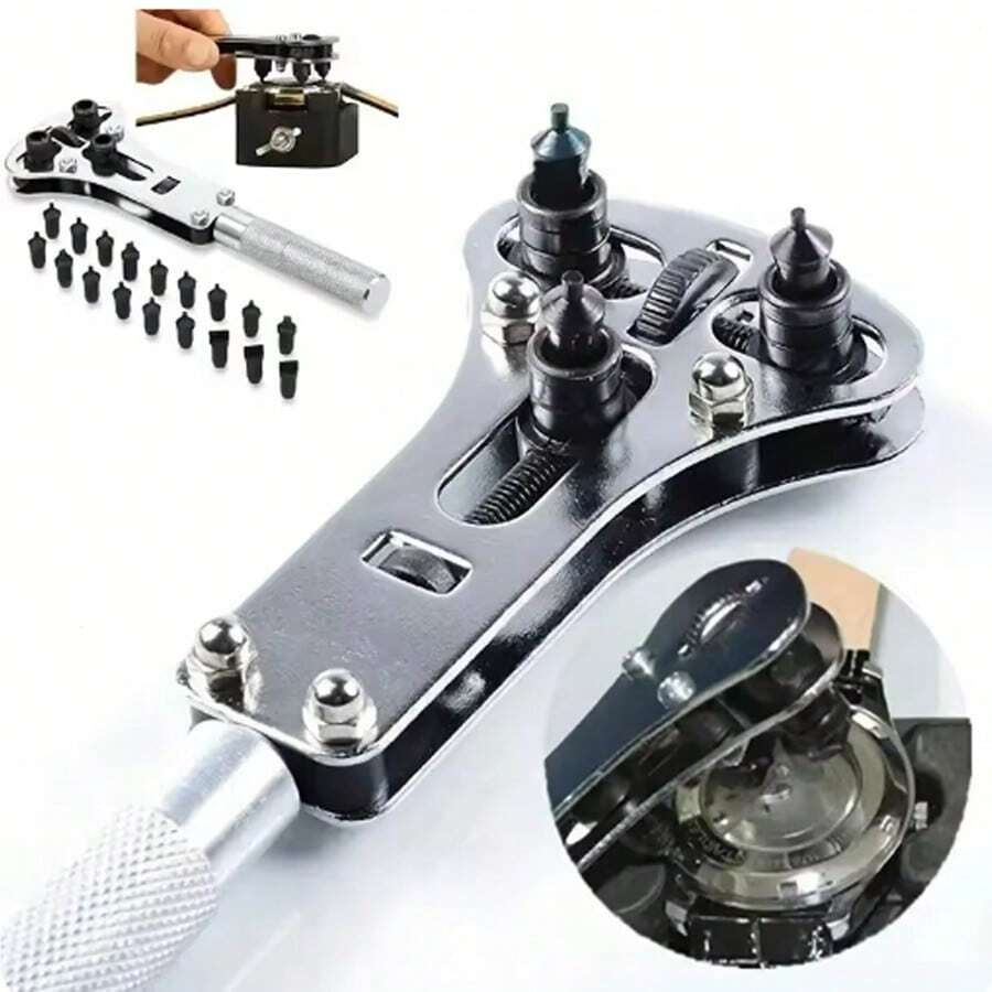 1 cái Cờ lê tháo vít có thể điều chỉnh, Dụng cụ mở vỏ đồng hồ bằng thép, Dụng cụ mở nắp ba hàm, Dụng cụ mở đáy, Bộ dụng cụ sửa chữa đồng hồ - Bạc - Xem 1