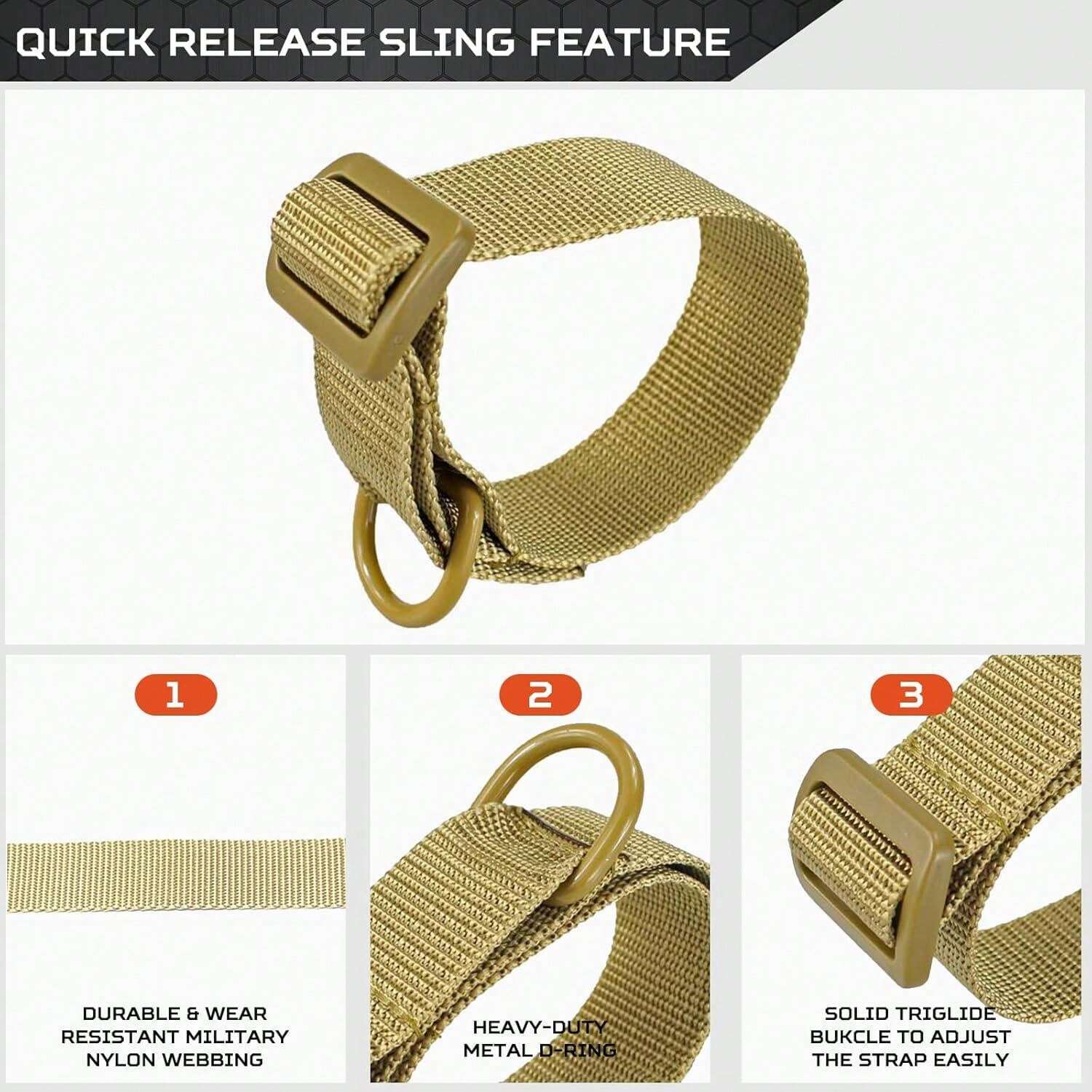 Gun Sling Adapter With Metal DRing, Tactical Adjustable Rifle Sling