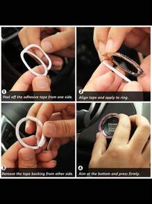 7pcs/Set Faux Crystal Car Steering Wheel Cover, Gear Shift Knob, Seat Belt Pad, Cup Holder Coaster, Start Button Decorative Ring Trim Interior Accessories Set, Purple Car Accesaories,Car Acessesories Women - 粉色 - 查看 6
