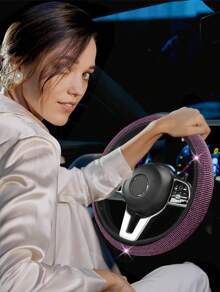 7pcs/Set Faux Crystal Car Steering Wheel Cover, Gear Shift Knob, Seat Belt Pad, Cup Holder Coaster, Start Button Decorative Ring Trim Interior Accessories Set, Purple Car Accesaories,Car Acessesories Women - 粉色 - 查看 7