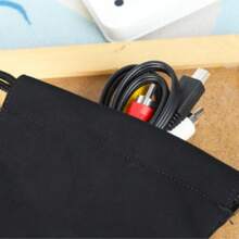 Paquete de 10 bolsas de almacenamiento negro de vaca con cordón ajustable para auriculares/cables, diseño minimalista clásico, de alta calidad y durable, gran capacidad para auriculares, cables, artículos de valor, adecuado para viajes y almacenamiento en el hogar, impresión de logotipo personalizable