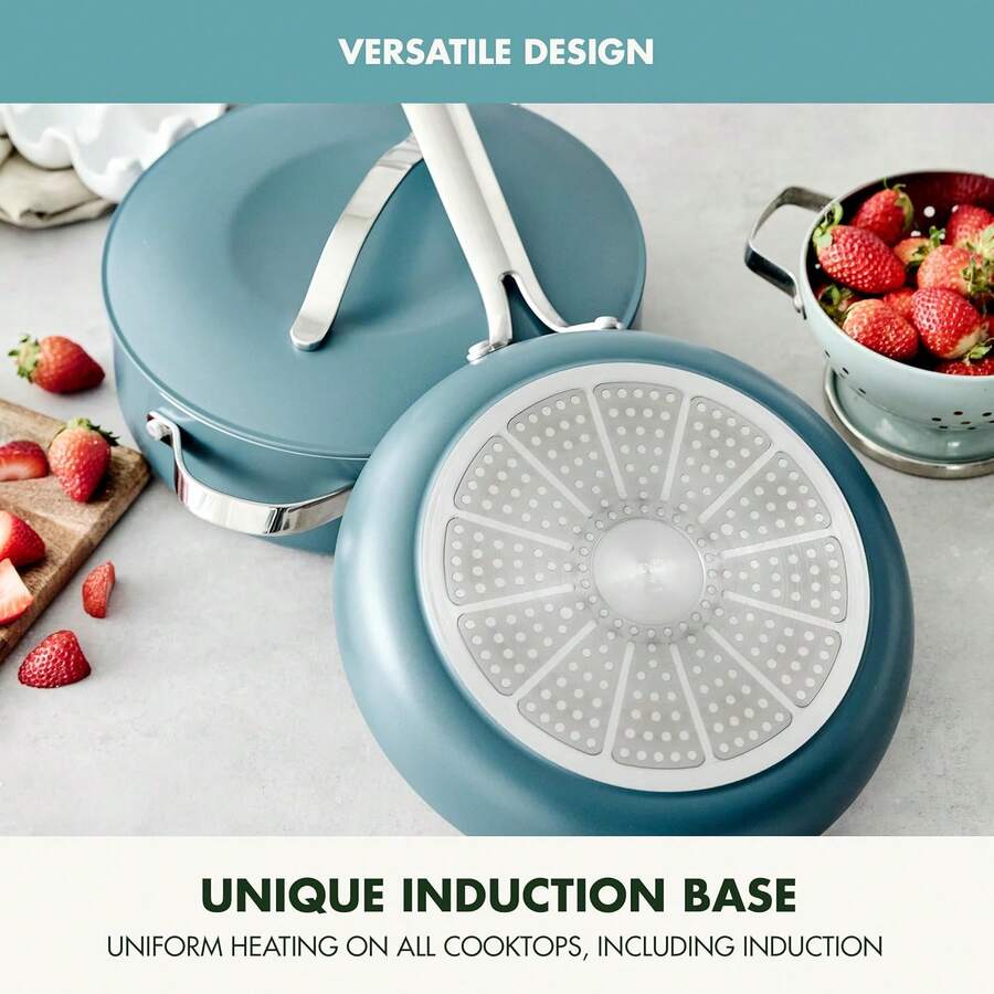 Healthy Ceramic Nonstick 10Piece Cookware Pots And Pans Set, PFAS