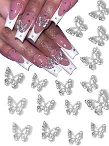 3D hợp kim bướm nghệ thuật móng tay Charm Y2K 10 CÁI bướm bạc trang trí móng tay với đá quý và kim cương giả cho thiết kế pha lê móng tay bướm nghệ thuật móng tay đồ trang sức phụ kiện DIY Nail Supply - Bạc - Xem 1