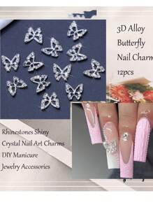 3D hợp kim bướm nghệ thuật móng tay Charm Y2K 10 CÁI bướm bạc trang trí móng tay với đá quý và kim cương giả cho thiết kế pha lê móng tay bướm nghệ thuật móng tay đồ trang sức phụ kiện DIY Nail Supply - Bạc - Xem 2