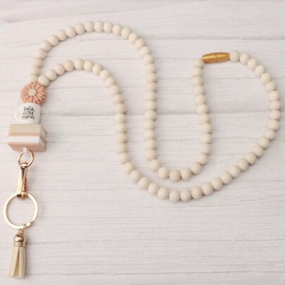 1pc Silicone Bead Book Flower Beaded Keychain Lanyard, ID Card Holder, Teacher Gift, With Card Sleeve Car Accessories Bag Charm School Cute Goth Y2k Gifts For Mother, Father, Graduation, And Teacher
