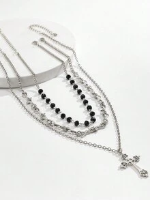 1Pc Dây chuyền xương đòn Hip Hop Mặt dây chuyền chữ thập cá nhân Dây chuyền áo len Dây chuyền hợp kim Dây chuyền xương đòn Phong cách Gothic - Bạc - Xem 4