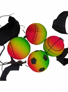 1pc Outdoor Fitness Tool 6CM Rubber Wrist Workout Ball With Resistance Band, Hand-Eye Coordination Exercise & Stress Relief Bouncing Ball - Multicolor - View 4