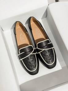 Mengshangli 宽版女式平底软底一脚蹬乐福鞋莫卡辛船鞋 - 黑色 - 查看 3