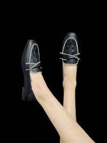 Mengshangli 宽版女式平底软底一脚蹬乐福鞋莫卡辛船鞋 - 黑色 - 查看 7