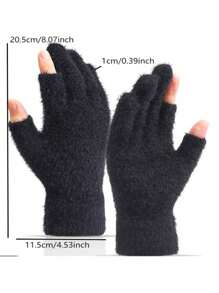 1双时尚暖露两指手套学生书写手套加绒加厚防寒手套 - 彩色 - 查看 2