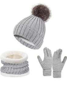 3 szt./2 szt. Dzianinowy ciepły podszewkowy szalik zimowy, rękawiczki i czapka dla mężczyzn i kobiet