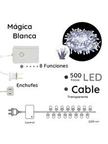 Serie de Luces Navideñas 500 Focos LED 25 Metros Luz Blanca 8 Funciones Cable Transparente. Luces Decorativas en Cadena Blanco - Blanco - Ver 6
