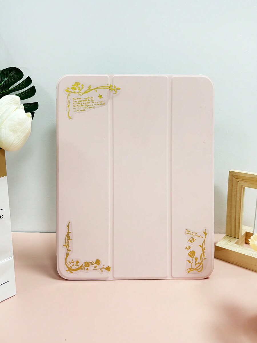 1pc Acrylic Flat Tablet Case With 1pc Rose Gold Sticker For DIY, Tri