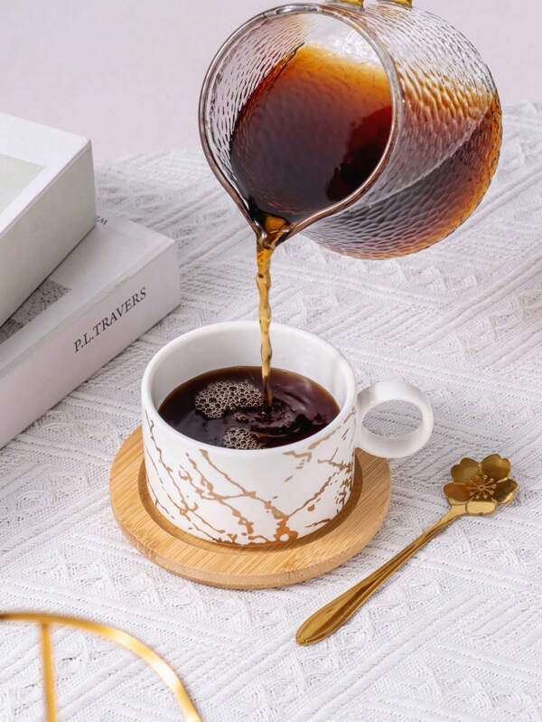 3 Stücke 180ml Keramik Kaffee-Set, 1 Tasse + 1 Untertasse + 1 Löffel, Espresso Tasse mit Henkel, Tassen, Milchkännchen, Marmordesign, Schwarz & Weiß Optionen, platzsparend, Muss-haben für Kaffeeliebhaber, Büro, Zuhause, Schule, Geschenk für Rückkehr zur Schule