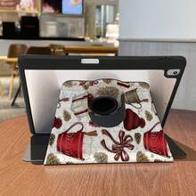 Khe cắm bút + Ốp lưng iPad Pro 2024 xoay 720° 13 inch/5/6/Pro 1st 2nd/7th /Air 2024 4th 5th Gen/8/9th Gen/4th 10th Generation Lỗ logo chống sốc bằng da PU họa tiết bông tuyết ông già Noel Ốp lưng iPad - Đen và trắng - Xem 5