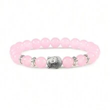 1 件佛教天然石手链银佛头弹力线手链疗愈平衡信仰珠宝日常配饰 - 彩色 - 查看 16