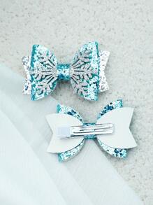 قطعتان من مشابك الشعر بشكل فيونكة زرقاء، إكسسوارات شعر مزينة بنجمات الثلج اللامعة، زينة شعر عصرية لرأس السنة، مناسبة كهدايا لحفلات الأطفال - دبوس الشعر القوس - مشاهدة 7